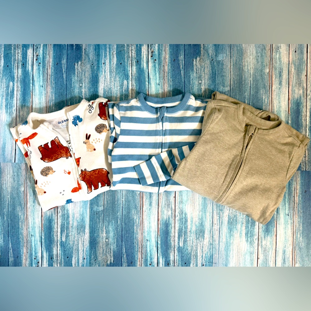 Set of Three Baby Onesies - Animal Print, Striped, and Solid Oatmeal